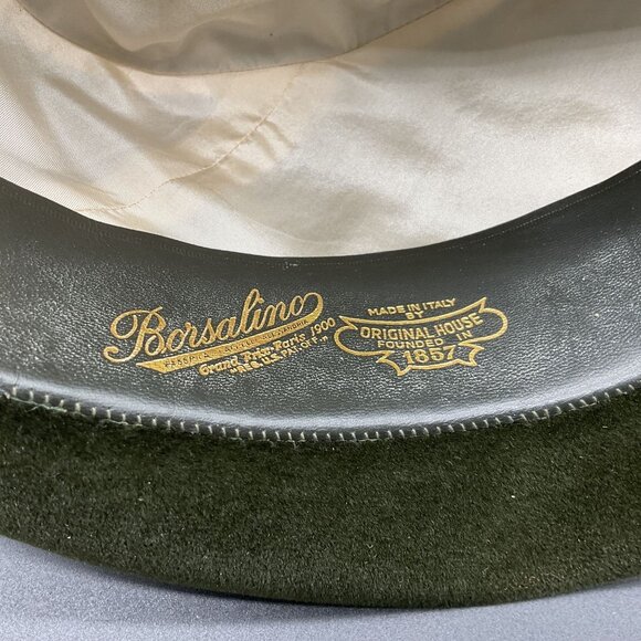 Borsalino Alessandria Italy Olive Green Velour Felt Fedora With Box Sz 7.25 - Picture 7 of 15